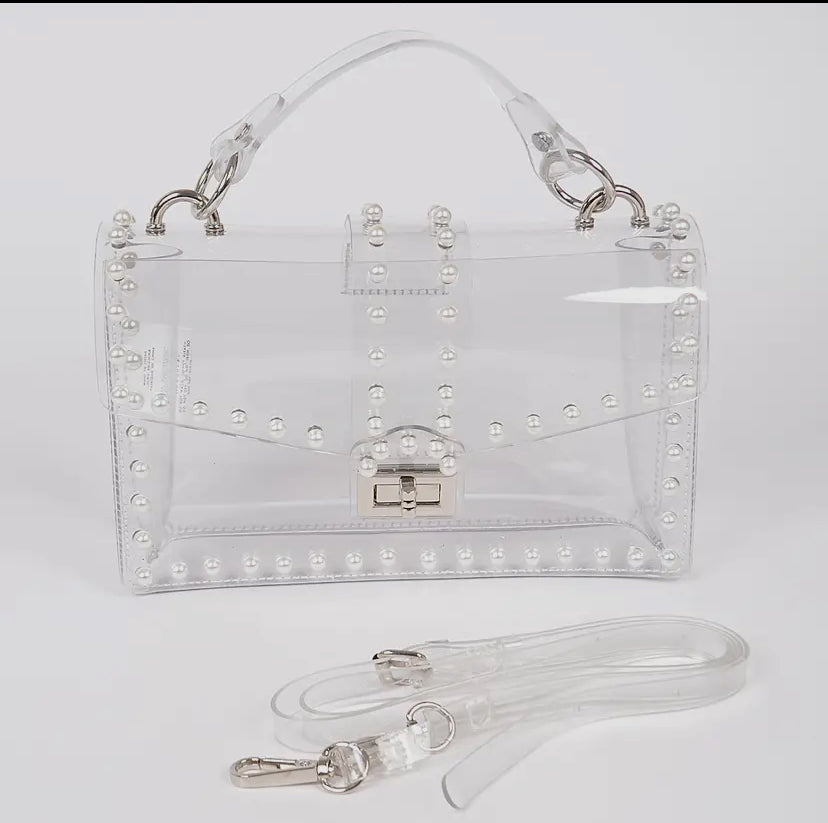 Faux Pearl Transparent Clutch