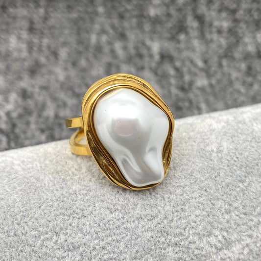 Baroque Pearl 18K Gold Plated Stainless Steel Ring - FGS