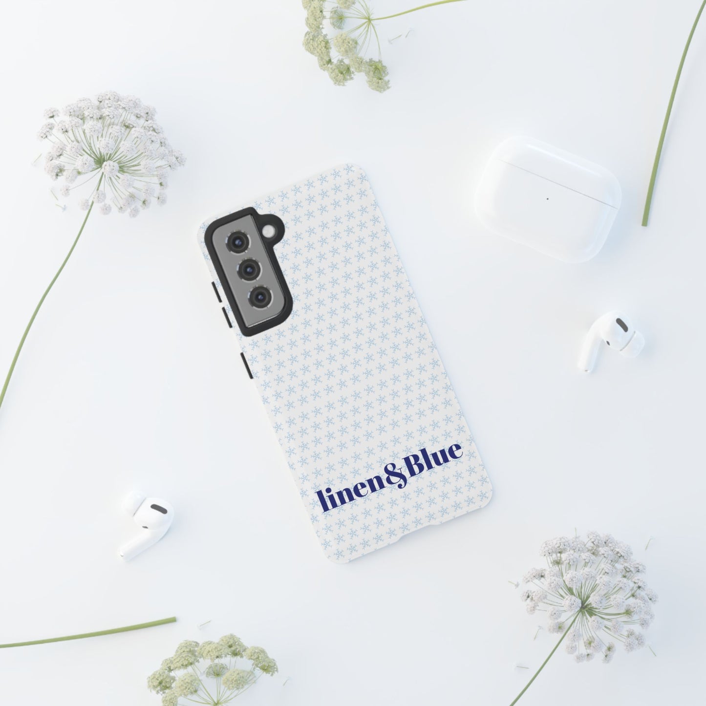 Phone Case – Linen & Blue Star Pattern Protective Cover