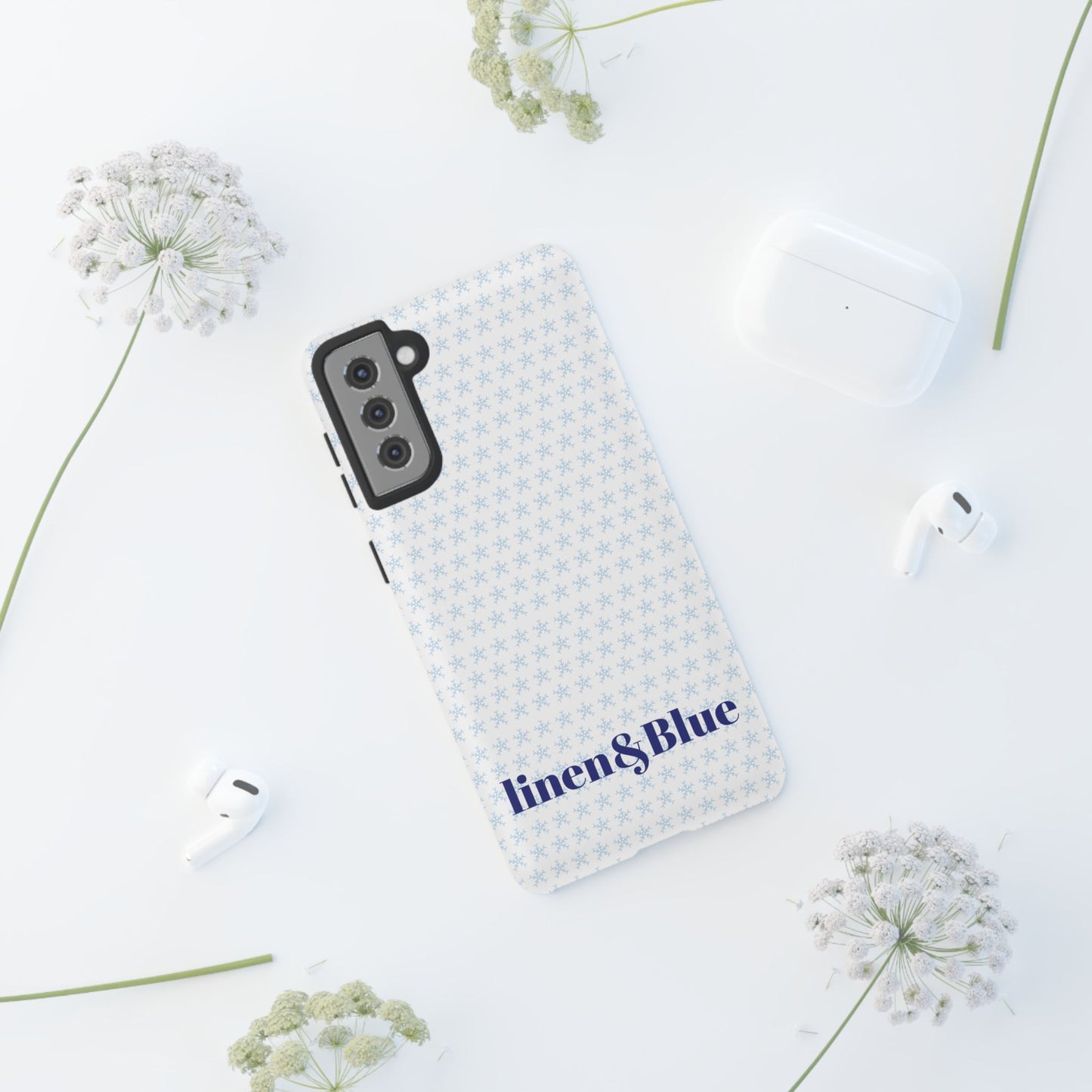 Phone Case – Linen & Blue Star Pattern Protective Cover