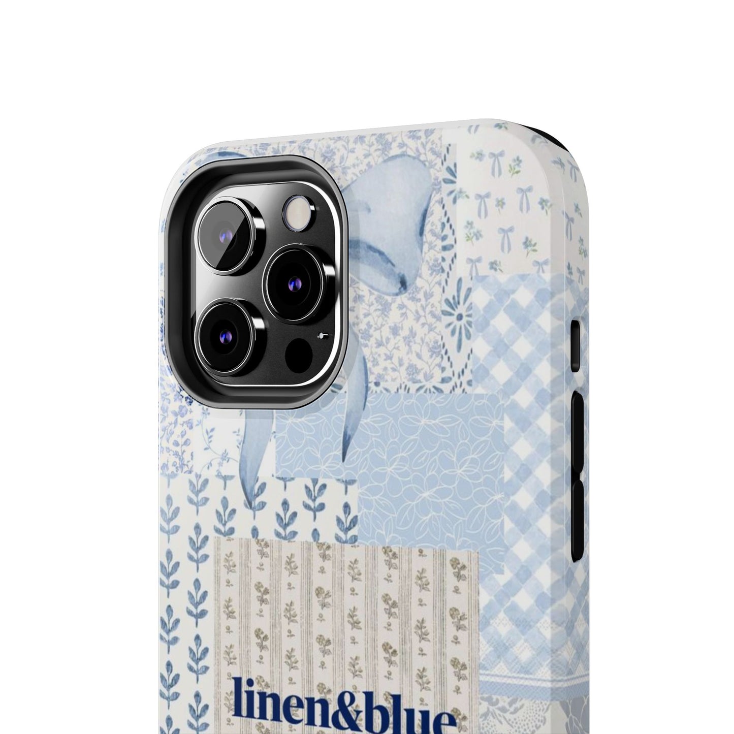 Blue Patchwork Bow linen&blue Cute Floral Protective Cover