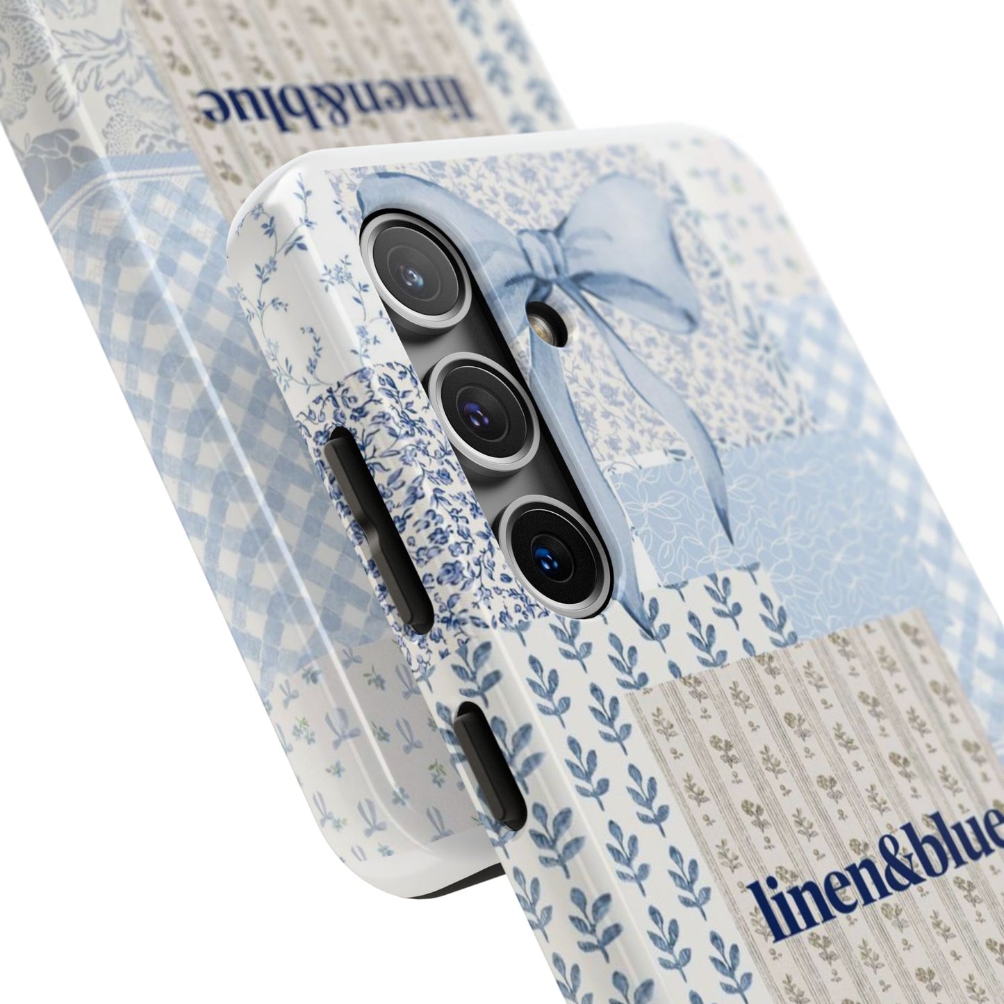 Blue Patchwork Bow linen&blue Cute Floral Protective Cover