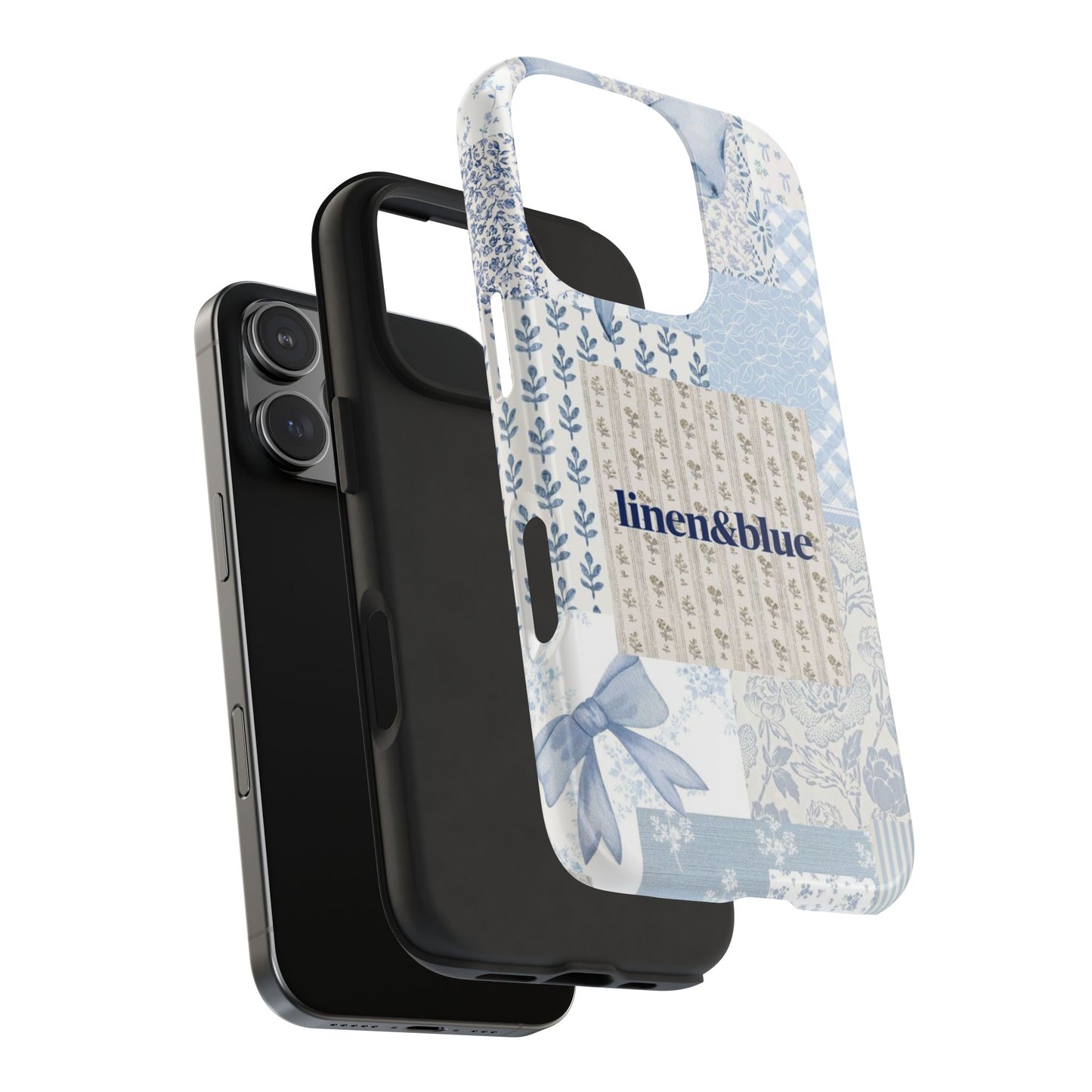 Blue Patchwork Bow linen&blue Cute Floral Protective Cover