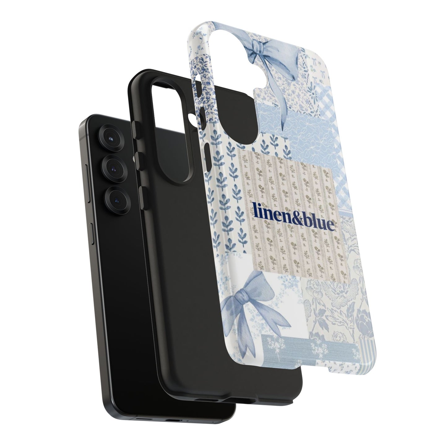 Blue Patchwork Bow linen&blue Cute Floral Protective Cover