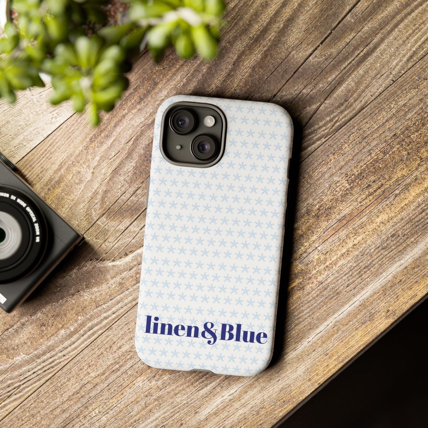 Phone Case – Linen & Blue Star Pattern Protective Cover