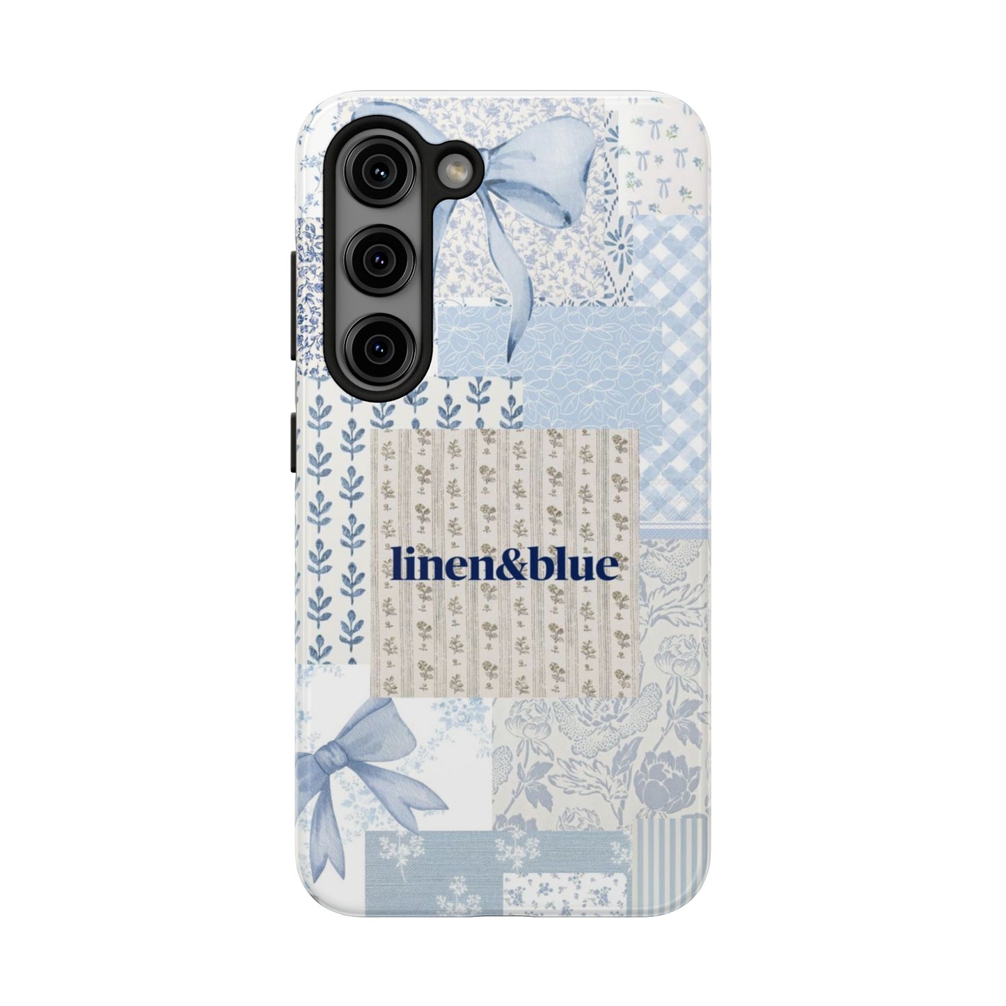 Blue Patchwork Bow linen&blue Cute Floral Protective Cover