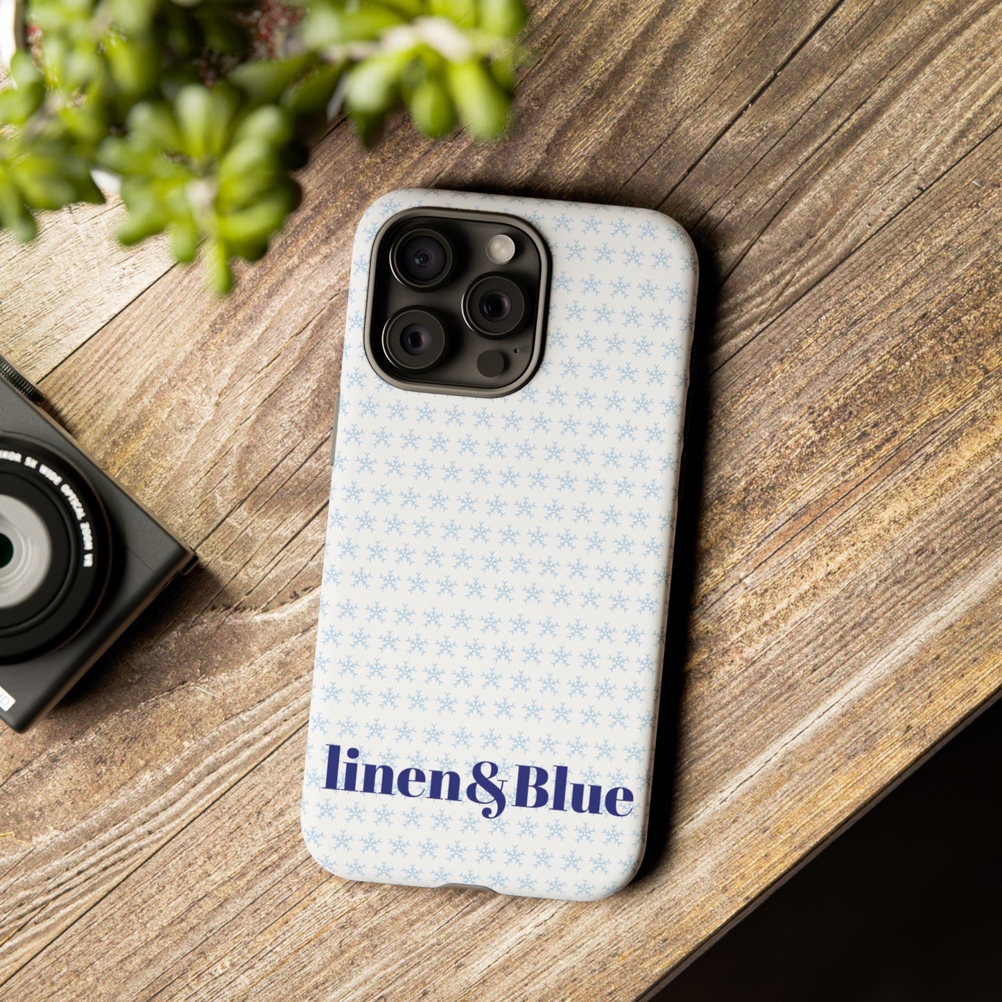 Phone Case – Linen & Blue Star Pattern Protective Cover