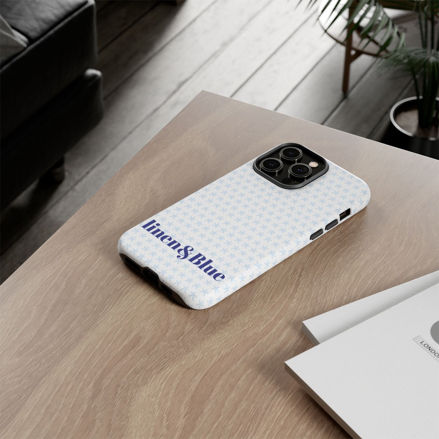 Phone Case – Linen & Blue Star Pattern Protective Cover