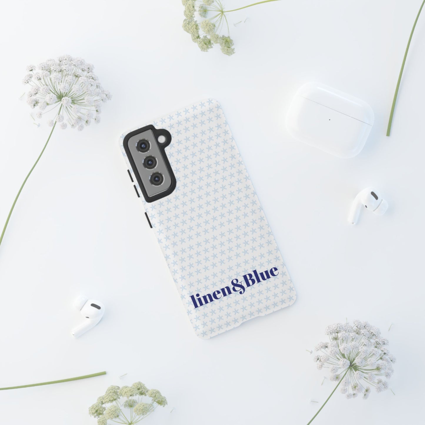 Phone Case – Linen & Blue Star Pattern Protective Cover