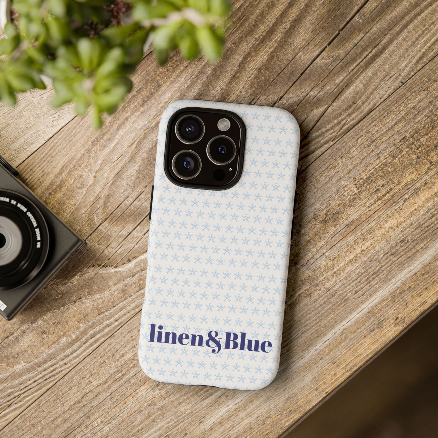 Phone Case – Linen & Blue Star Pattern Protective Cover