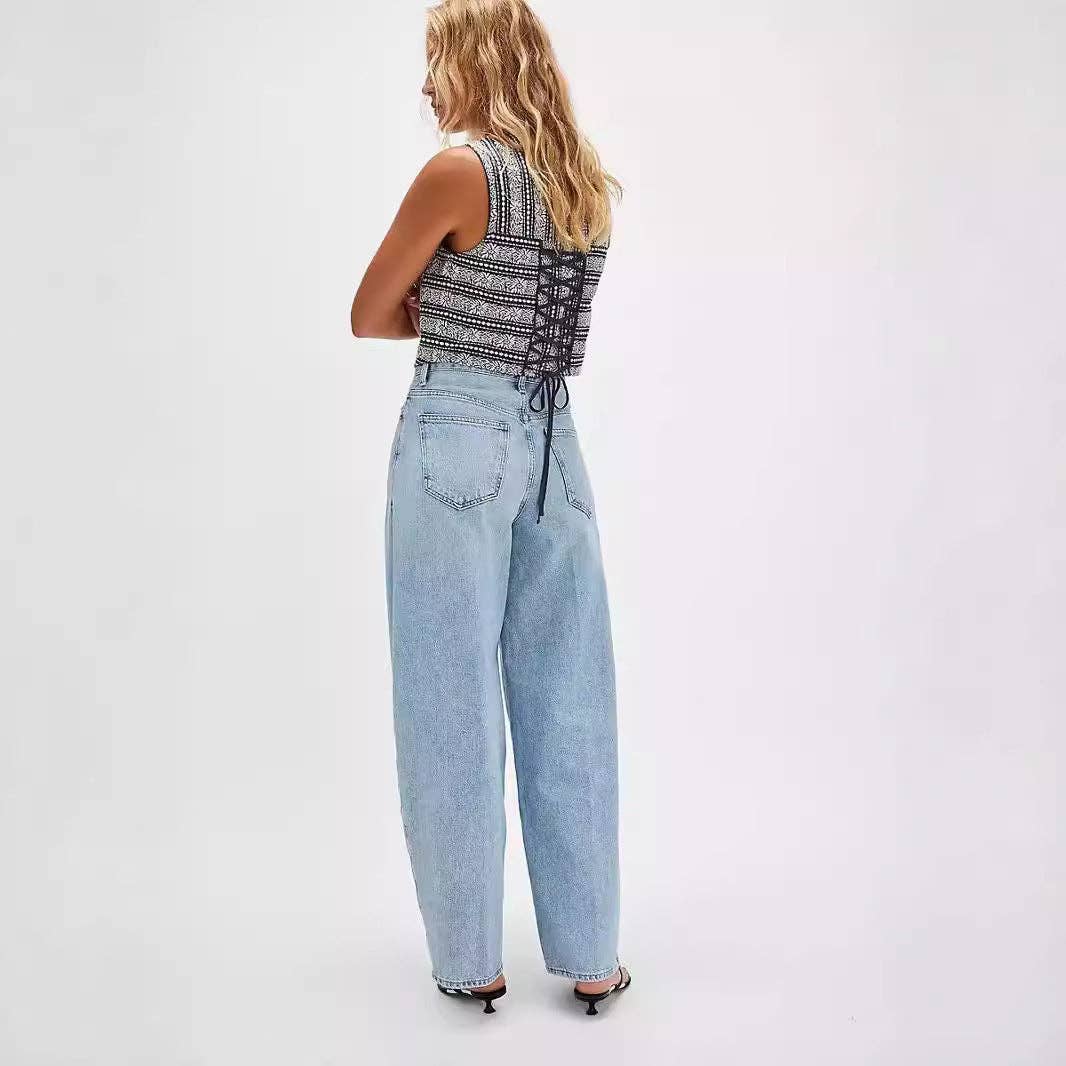High Waist Denim Pant Washed Loose Jeans DPP3016