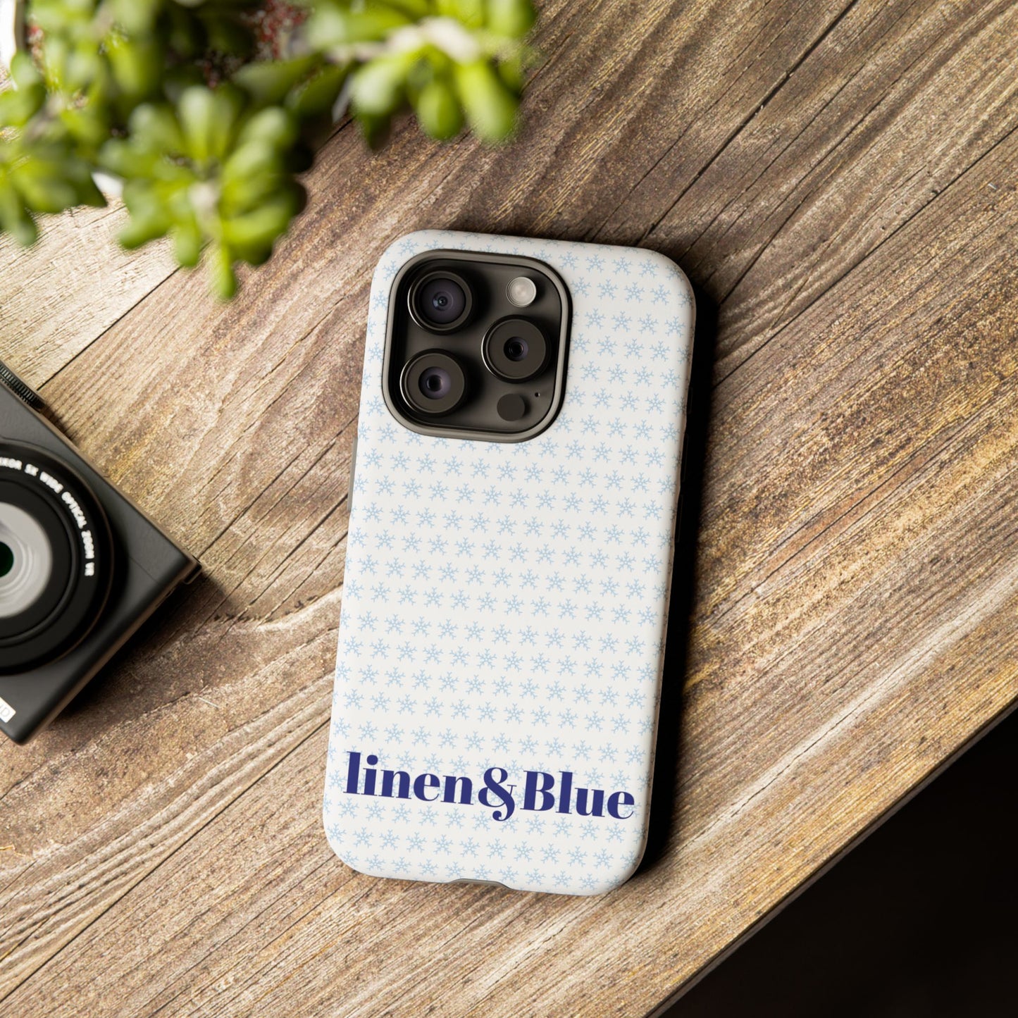 Phone Case – Linen & Blue Star Pattern Protective Cover
