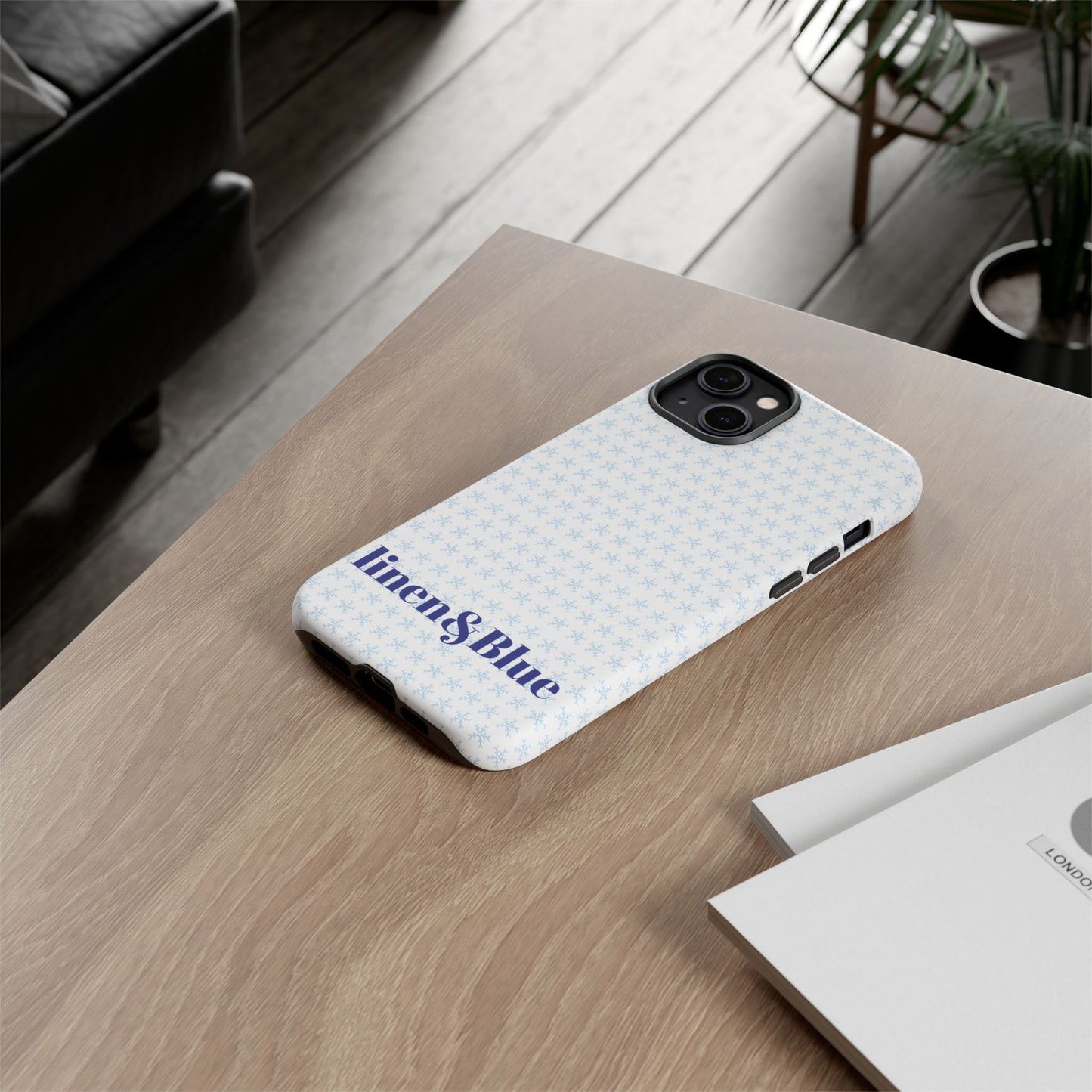 Phone Case – Linen & Blue Star Pattern Protective Cover