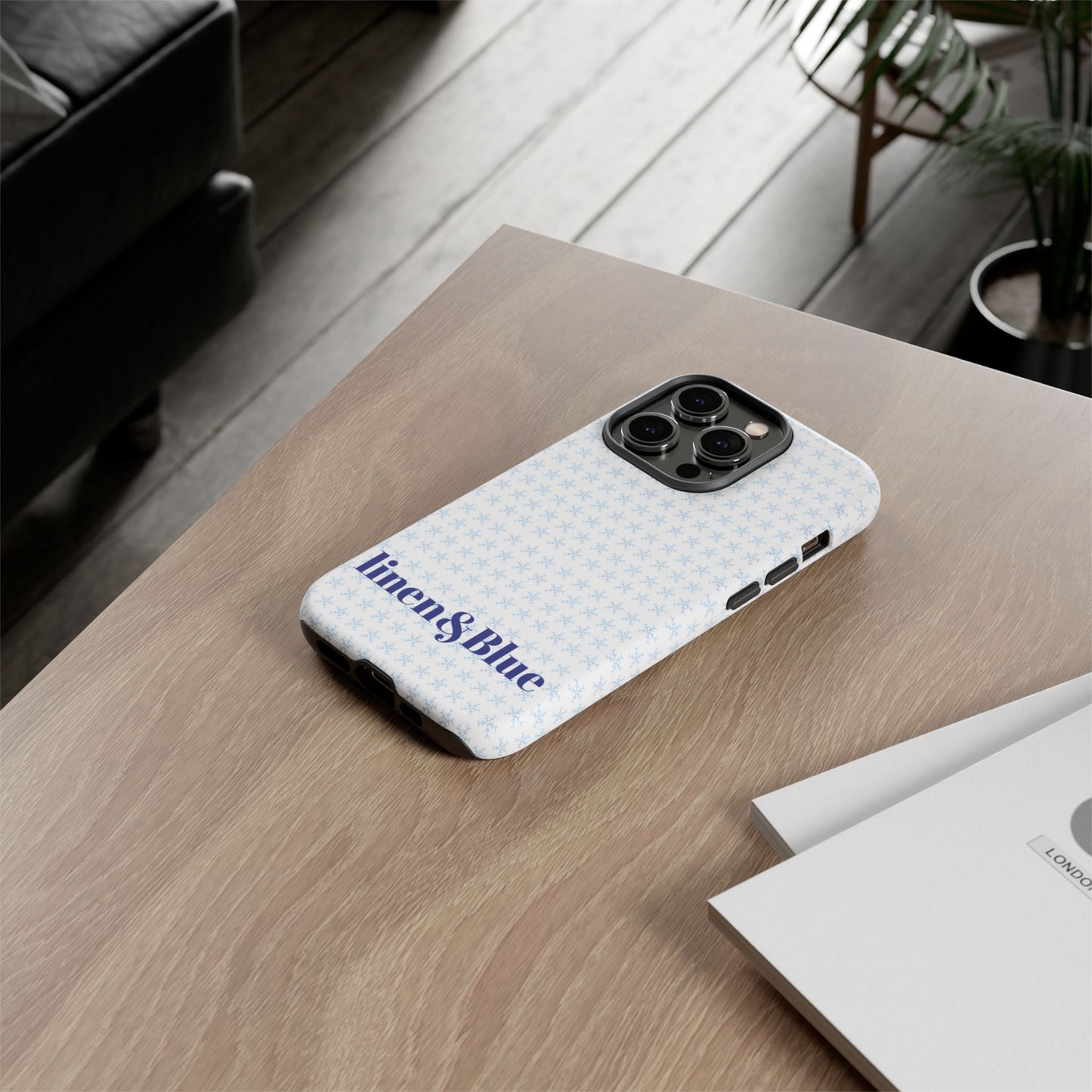 Phone Case – Linen & Blue Star Pattern Protective Cover