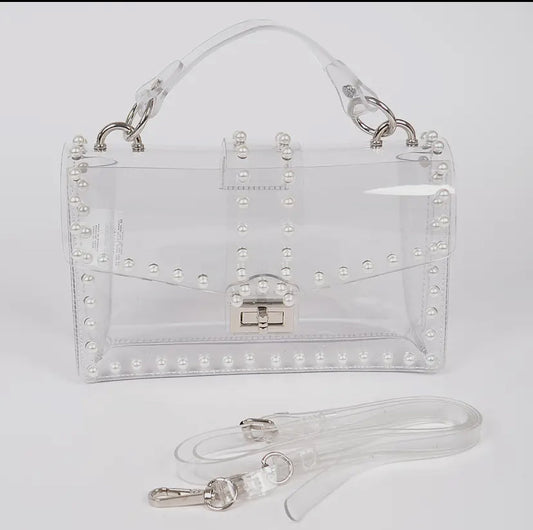 Faux Pearl Transparent Clutch