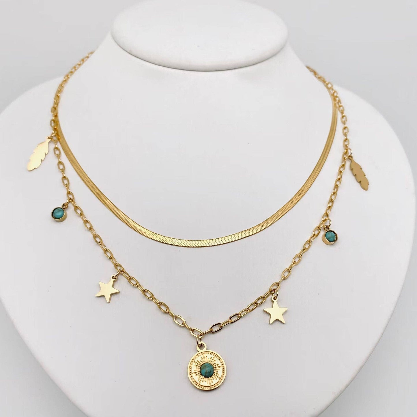 Gold Plated Stainless Steel Necklace Bracelet Earring Set